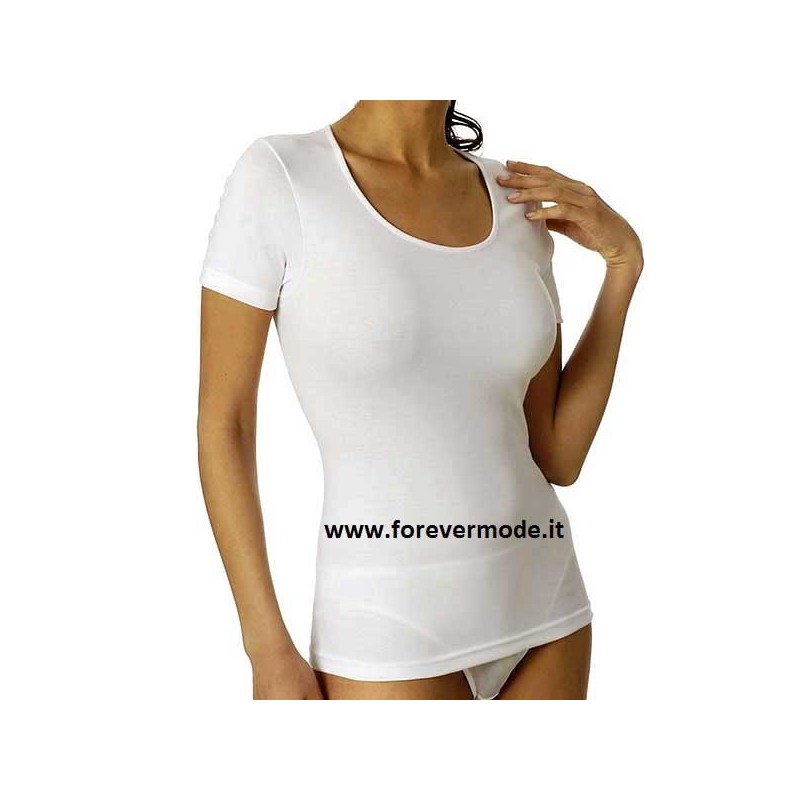 3 T-shirt donna Vajolet manica corta con girocollo ampio in caldo cotone  felpato