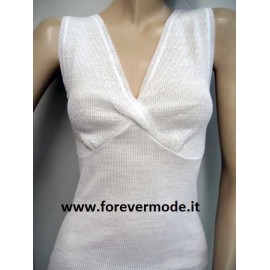 Canottiera donna Gicipi a spalla larga a costina in lana con forma del seno