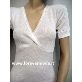 T-shirt donna Gicipi a manica corta a costina in misto lana con forma del seno 2