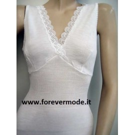 Canottiera donna Gicipi a spalla larga in misto lana con forma seno e pizzo 2