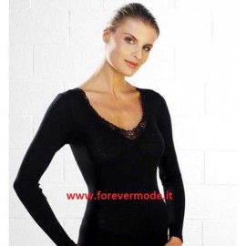 Maglia donna Filam a manica lunga in misto lana con profilo in pizzo macramè