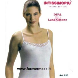 3 Canottiere donna Intissimopiu o FDB spalla stretta in lana e cotone con profilo pizzo