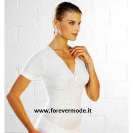 Maglia donna Filam a manica corta in misto lana con forma del seno e pizzo