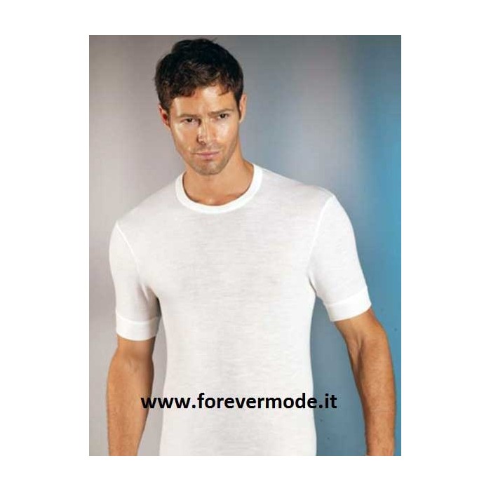 T-shirt uomo Gicipi manica corta a girocollo in caldo misto lana aderente e liscio