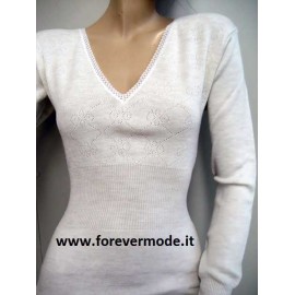 T-shirt donna Gicipi manica lunga in caldo misto lana pesante a costina 2