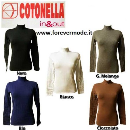 Maglia donna Cotonella manica lunga a lupetto in cotone garzato invernale