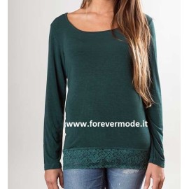 Maximaglia donna C&C manica lunga in microfibra con balza pizzo