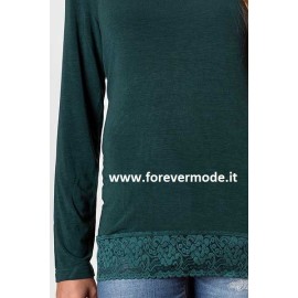 Maxi maglia donna C&C manica lunga in microfibra con balza pizzo 2