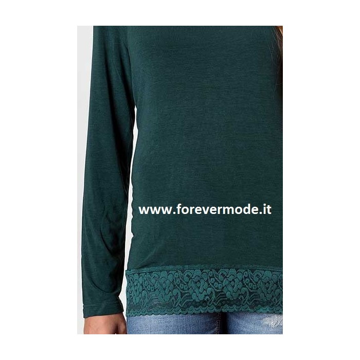 Maxi maglia donna C&C manica lunga in microfibra con balza pizzo