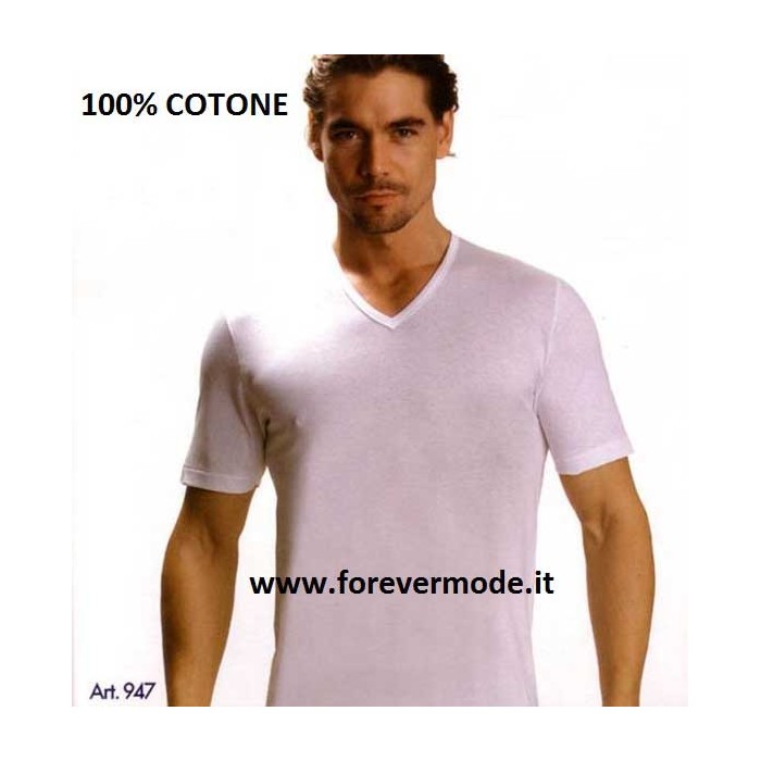 3 Maglie uomo Intissimopiu manica corta con scollo a V in puro cotone