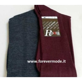 6 Calze uomo Rossi lunghe in lana liscie, tre costine sui lati