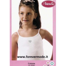 Canottiera bambina Antonella a spalla stretta in cotone con ricamo in strass 2