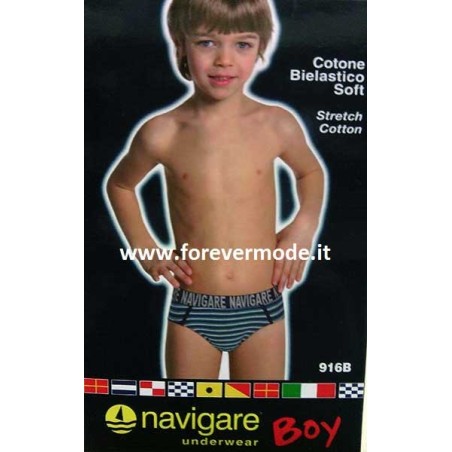 6 Slip bambino Navigare in cotone rigato con elastico loggato