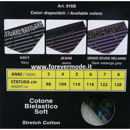 6 Slip bambino Navigare in cotone rigato con elastico loggato