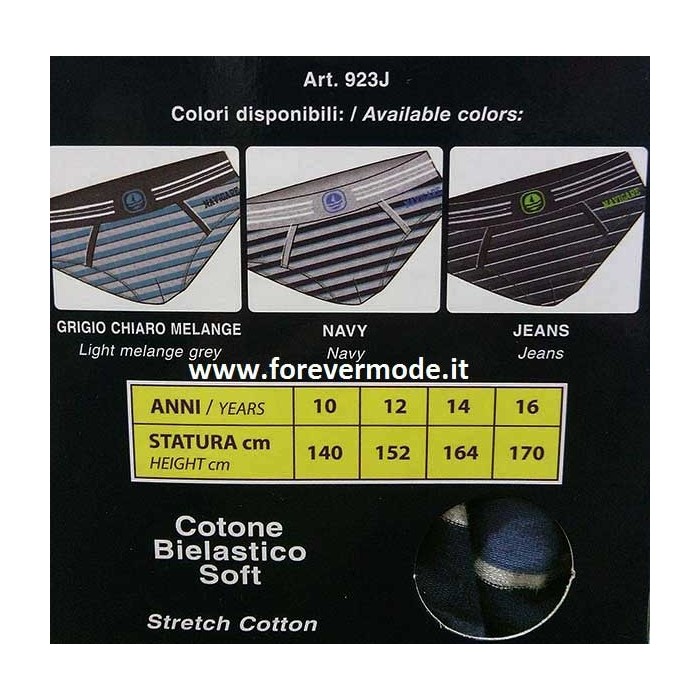 6 Slip bambino Navigare in cotone rigato con elastico loggato