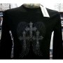 T-shirt uomo Angel Devil manica lunga a girocollo in cotone con stampa, borchiette e logo