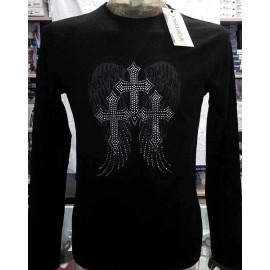 T-shirt uomo Angel Devil manica lunga a girocollo in cotone con stampa, borchiette e logo 2