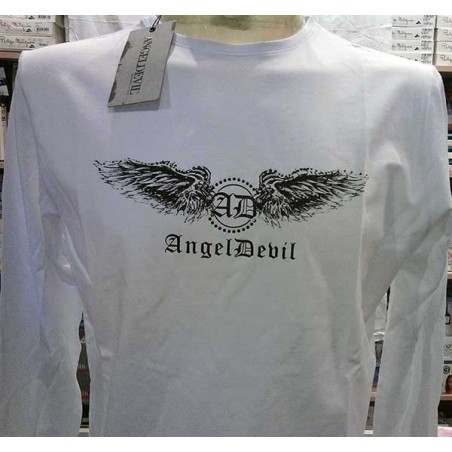 T-shirt uomo Angel Devil manica lunga a girocollo in cotone con stampa e borchie