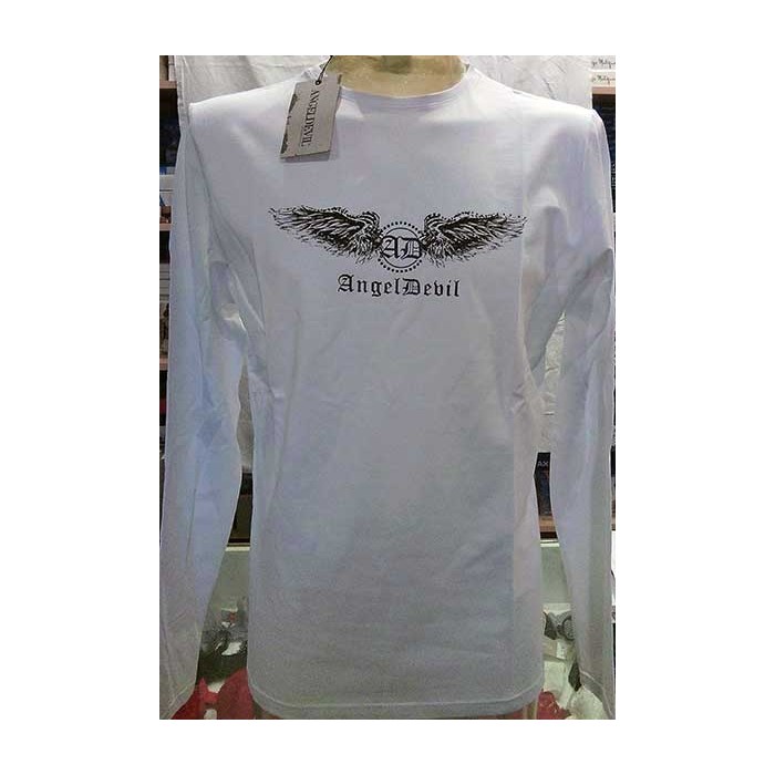 T-shirt uomo Angel Devil manica lunga a girocollo in cotone con stampa e borchie
