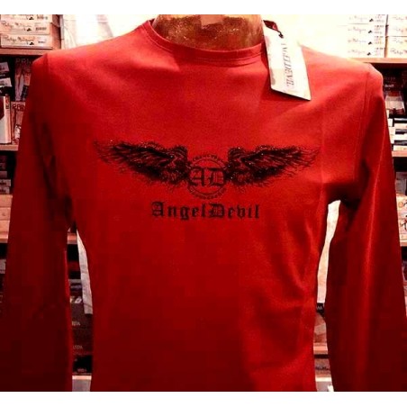 T-shirt uomo Angel Devil manica lunga a girocollo in cotone con stampa e borchie