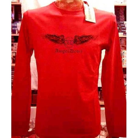 T-shirt uomo Angel Devil manica lunga a girocollo in cotone con stampa e borchie