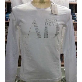 T-shirt uomo Angel Devil manica lunga a girocollo in cotone con logo di borchiette 2