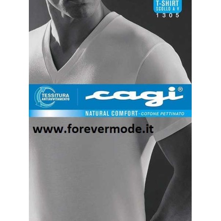 T-shirt uomo Cagi con scollo V in cotone a base colorata