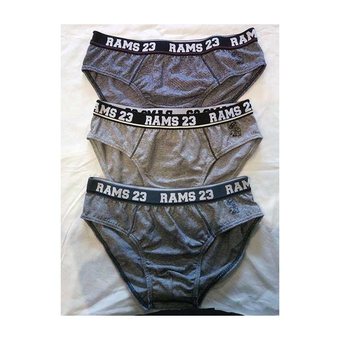 3 Slip uomo Rams 23 in cotone tinta unita con elastico logo