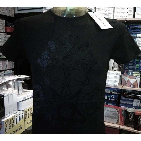 T-shirt uomo Angel Devil manica corta a girocollo in cotone con stampa logo effetto velluto