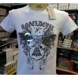 T-shirt uomo Angel Devil manica corta a girocollo in cotone con stampa e borchiette