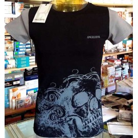 T-shirt uomo Angel Devil manica corta a girocollo in cotone con logo e stampa teschio