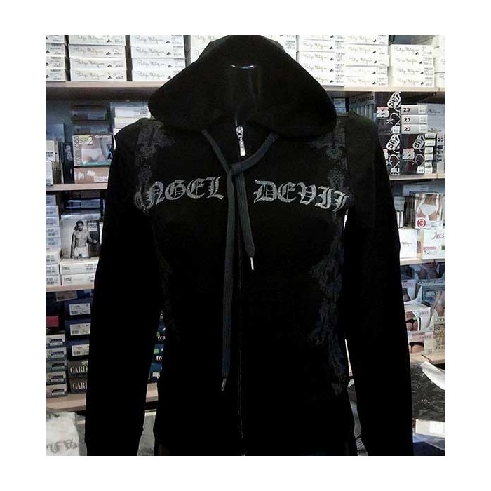 Felpa donna Angel Devil con stampa logo tasche e cappuccio
