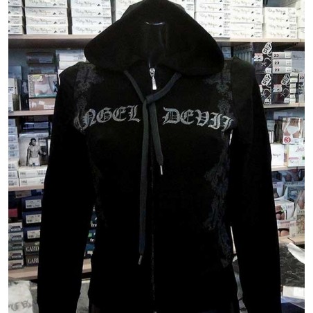 Felpa donna Angel Devil con stampa logo tasche e cappuccio