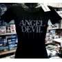 T-shirt donna Angel Devil manica corta a girocollo in cotone con stampa logo e strass