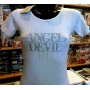 T-shirt donna Angel Devil manica corta a girocollo in cotone con stampa logo e strass