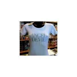 T-shirt donna Angel Devil manica corta a girocollo in cotone con stampa logo e strass 2