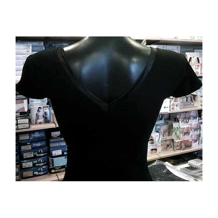 T-shirt donna Angel Devil manica corta scollo V fronte retro in cotone con stampa logo