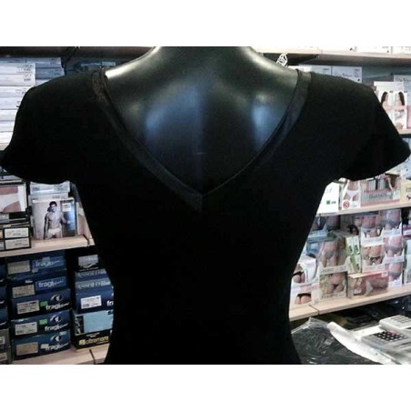 T-shirt donna Angel Devil manica corta scollo V fronte retro in cotone con stampa logo