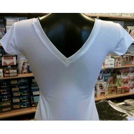 T-shirt donna Angel Devil manica corta scollo V fronte retro in cotone con stampa logo 2