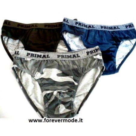 3 Slip uomo Primal a fantasia mimetica con elastico loggato