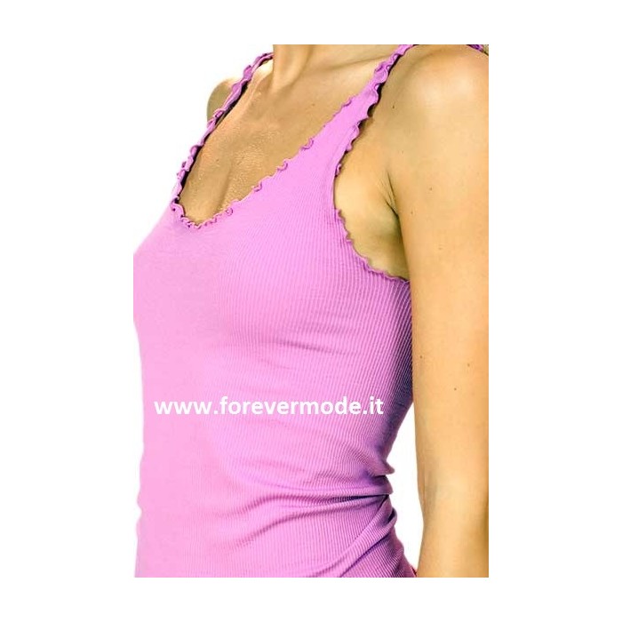 Canottiera donna C&C a spalla larga in microfibra a costina con profilo sbambolo