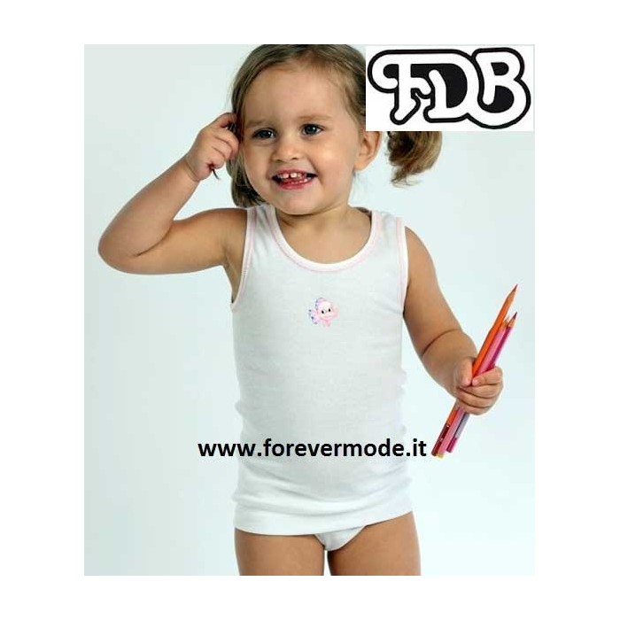 Canotta bambina FDB spalla larga in cotone con profilo e stampa
