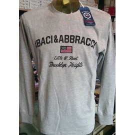 T-shirt uomo Baci & Abbracci manica lunga a girocollo in cotone con stampa e bandiera