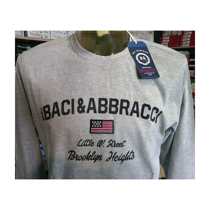 T-shirt uomo Baci & Abbracci manica lunga a girocollo in cotone con stampa e bandiera