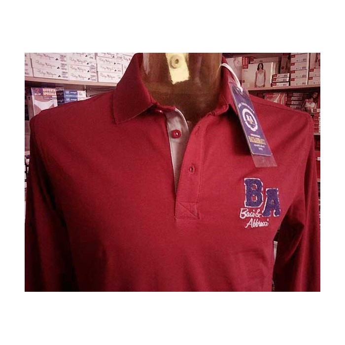 Polo uomo Baci & Abbracci manica lunga con logo e stampa collo