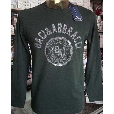 T-shirt uomo Baci & Abbracci manica lunga a girocollo in cotone con stampa logo