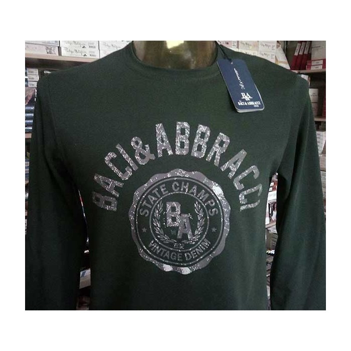 T-shirt uomo Baci & Abbracci manica lunga a girocollo in cotone con stampa logo