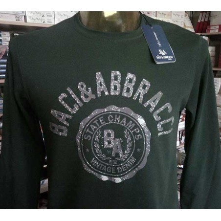 T-shirt uomo Baci & Abbracci manica lunga a girocollo in cotone con stampa logo