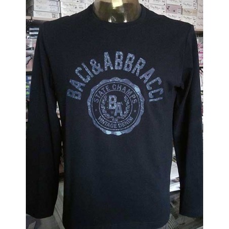 T-shirt uomo Baci & Abbracci manica lunga a girocollo in cotone con stampa logo