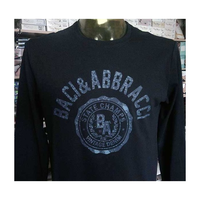 T-shirt uomo Baci & Abbracci manica lunga a girocollo in cotone con stampa logo